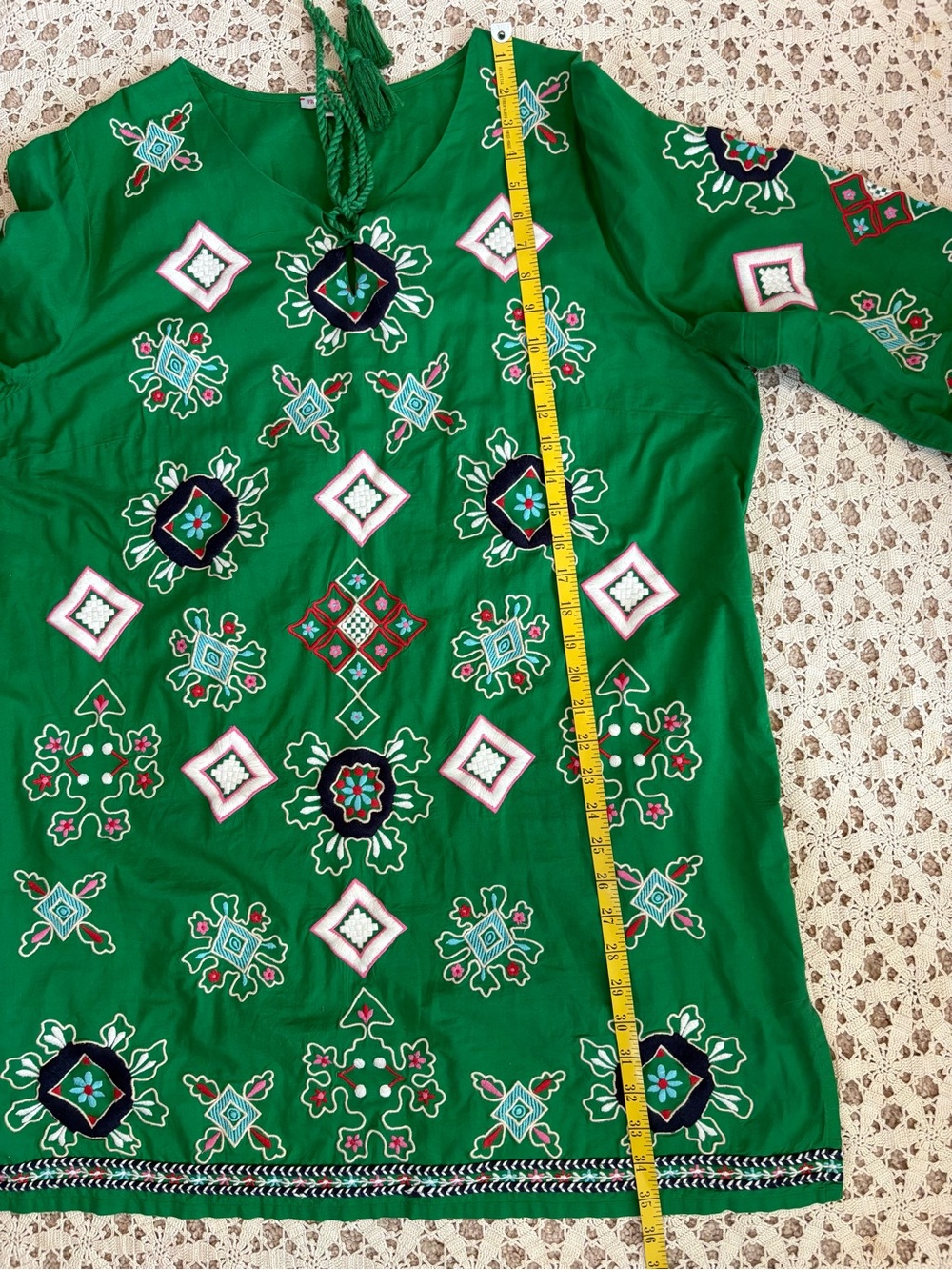Frances Valentine Green Embroidered Tunic Shift Dress Size 1X - Picture 11 of 12